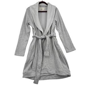 UGG Robe Size L Heather Gray Plush Blanche II Fleece Lined Belted Shawl Collar